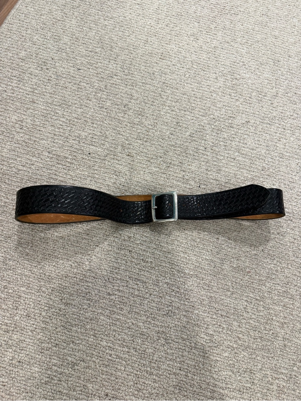 VTG Boston leather garrison belt 6505-3 basketweave embossed uniform belt 40